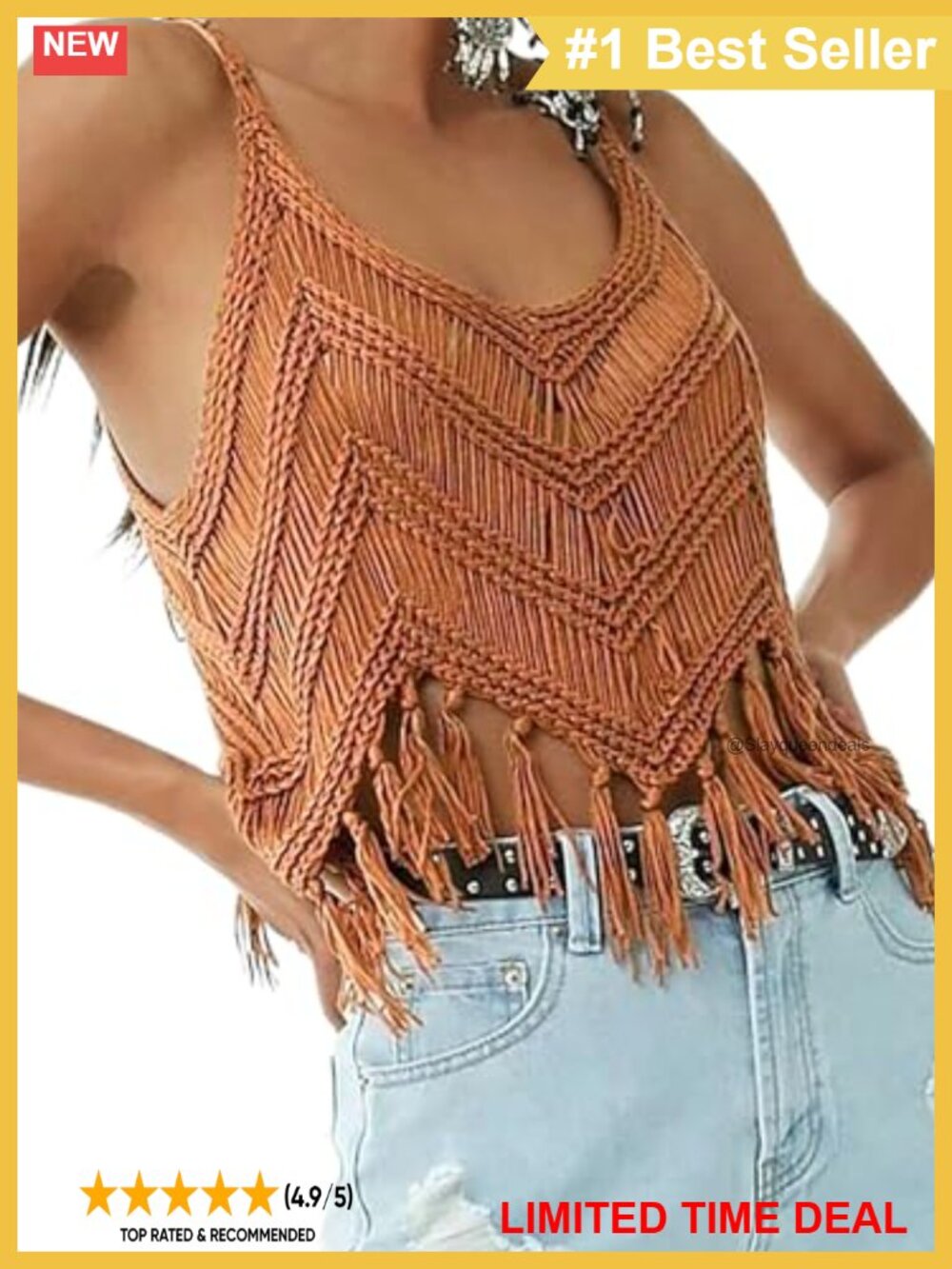 Crochet Fringe Cami Crop Top Boho Western Tank Vest